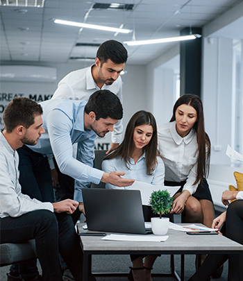 guy-shows-document-girl-group-young-freelancers-office-have-conversation-working